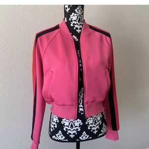 Pam & Gela Pink Track Stripe Jacket Crop bomber jacket size P Small hogh low